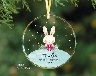 Personalized Rabbit Glass Ornament Newborn First Christmas Ornament Gift | Mazezy