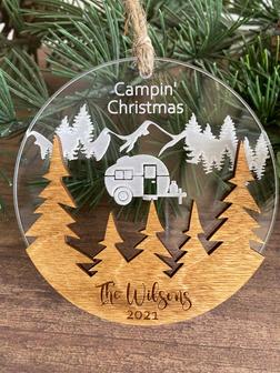 Personalized RV Camping Christmas Ornaments, Acrylic Wood Ornament | Mazezy