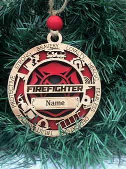 Personalized Firefighter Christmas Ornaments, Wood Ornament | Mazezy UK