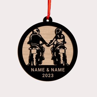Personalized Motorcycle Christmas Ornaments, Couple Wood Ornament | Mazezy