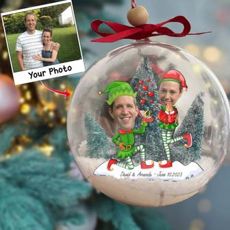 ELF Couple Custom Photo Ball Ornament Christmas 3D Ornament | Mazezy