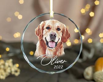 Personalized Pet Photo Christmas Glass Ornament Pet Portrait Memorial Gift | Mazezy