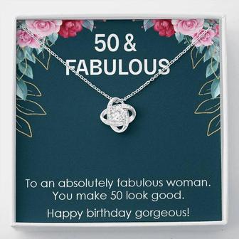 50Th Birthday Gift For Womens, Turning 50 & Fabulous Necklace Gift, 50 Years Old Gift For Wife Gift For Mom, Love Knot Necklace - Thegiftio UK