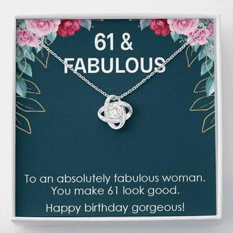 61St Birthday Gift For Womens, Turning 61 & Fabulous Necklace Gift, 61 Years Old Gift For Mom Grandma, Love Knot Necklace - Thegiftio UK