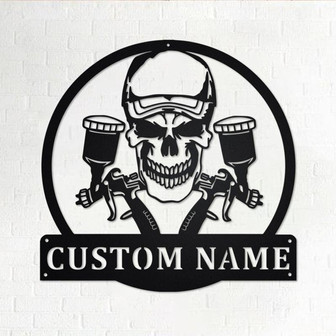 Custom Air Brush Painter Skull Metal Wall Art, Personalized Painter Name Sign Decoration For Room, Painter Home Decor, Custom Painter Skull - Thegiftio UK