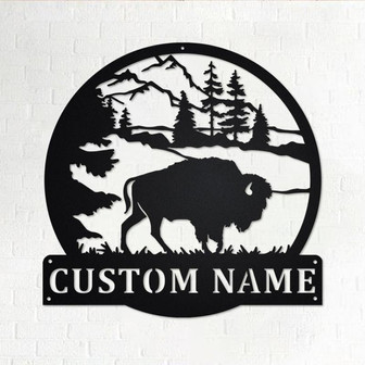 Custom American Bison Metal Wall Art, Personalized Bison Name Sign Decoration For Room, American Bison Home Decor, Custom American Bison - Thegiftio UK