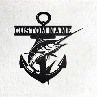 Custom Anchor Swordfish Metal Wall Art, Personalized Swordfish Name Sign Decoration For Room, Swordfish Home Decor, Custom Anchor Swordfish - Thegiftio UK