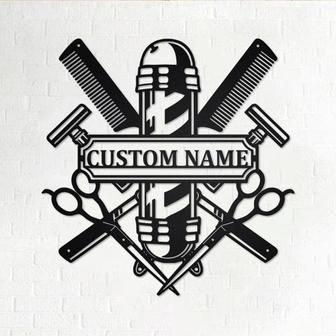 Custom Barber Shop Metal Wall Art, Personalized Barber Shop Name Sign Decoration For Room, Hairstyle List Home Decor, Custom Barber Shop - Thegiftio UK