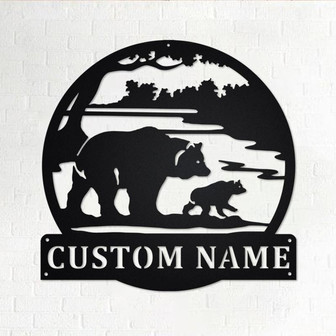 Custom Bear & Cub Scenic Metal Wall Art, Personalized Bear Name Sign Decoration For Room, Bear Home Decor, Custom Bear,Bear Metal Wall Decor - Thegiftio UK