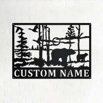 Custom Bear Wildlife Metal Wall Art, Personalized Bear Name Sign Decoration For Room, Bear Home Decor, Custom Bear, Bear Metal Wall Decor - Thegiftio