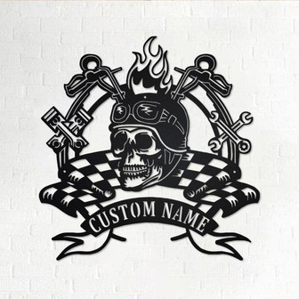 Custom Biker With Skull Metal Wall Art, Personalized Bike Name Sign Decoration For Room, Motorcycle Home Decor Motocross Rider, Custom Biker - Thegiftio