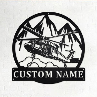 Custom Black Hawk Helicopter Metal Wall Art, Personalized Helicopter Name Sign Decoration For Room, Helicopter Metal Home Decor, Helicopter - Thegiftio UK