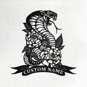 Custom Cobra Snake & Roses Metal Wall Art, Personalized Cobra Snake Name Sign Decoration For Room, Cobra Snake Home Decor,Custom Cobra Snake - Thegiftio UK