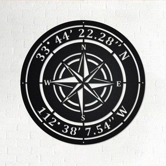 Custom Compass Rose Metal Sign - Custom Coordinates - Nautical Address Wall Art - Custom Compass Nautical Address Decoration For Home - Thegiftio UK