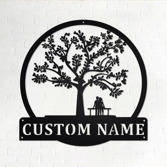 Custom Couple Love Tree Heart Metal Wall Art, Personalized Couple Love Name Sign Decoration For Room, Couple Love Tree Heart Home Decor - Thegiftio