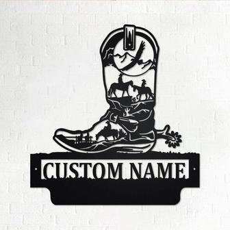 Custom Cowboy Boots Metal Wall Art, Personalized Cowboy Boots Name Sign Decoration For Room, Cowboy Boots Home Decor, Custom Cowboy Boots - Thegiftio UK