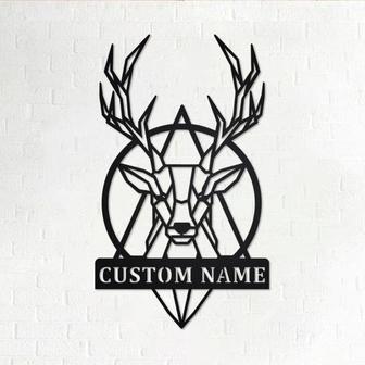 Custom Deer Geometric Metal Wall Art, Personalized Deer Geometric Name Sign Decoration For Room, Deer Home Decor, Custom Deer Geometric - Thegiftio UK