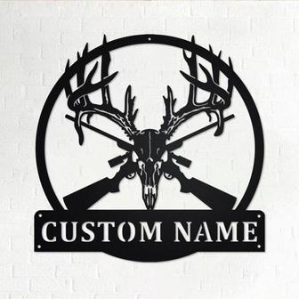 Custom Deer Skull Hunting Metal Wall Art, Personalized Deer Hunter Name Sign Decoration For Room, Deer Hunting Home Decor, Custom Hunting - Thegiftio UK