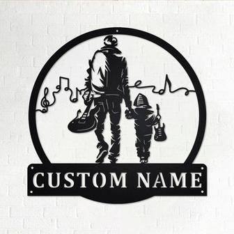 Custom Electric Guitar Father And Son Instrument Metal Wall Art, Personalized Electric Guitar Name Sign Decoration For Room,Custom Guitarist - Thegiftio UK