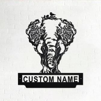 Custom Elephant Tree Metal Wall Art, Personalized Elephant Name Sign Decoration For Room, Elephant Home Decor, Custom Elephant, Elephant - Thegiftio UK