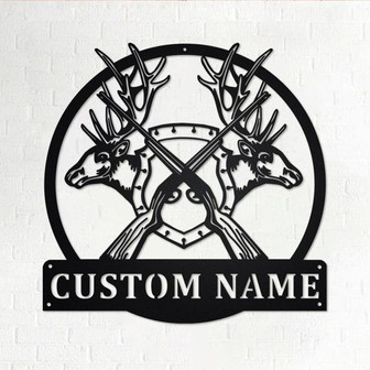 Custom Elk Heads And Crossed Metal Wall Art, Personalized Elk Hunter Name Sign Decoration For Room, Elk Hunting Metal Home Decor, Custom Elk - Thegiftio UK