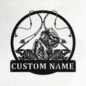 Custom Fish Reaper Skull Metal Wall Art, Personalized Fisherman Name Sign Decoration For Room, Fishing Metal Home Decor, Custom Fisherman - Thegiftio UK