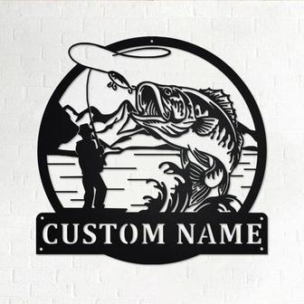 Custom Fisherman Bass Fish Metal Wall Art, Personalized Fisherman Name Sign Decoration For Room, Bass Fishing Metal Home Decor, Bass Fishing - Thegiftio UK