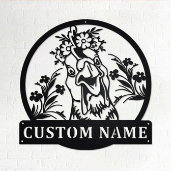 Custom Floral Chicken Metal Wall Art, Personalized Chicken Name Sign Decoration For Room, Chicken Farm Home Decor,Custom Chicken,Farmer Gift - Thegiftio UK