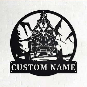 Custom Girl ATV Quad Bike Metal Wall Art, Personalized Girl ATV Name Sign Decoration For Room, Girl Rider Metal Home Decor, Custom Girl ATV - Thegiftio