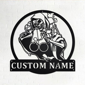 Custom Grim Reaper Shotgun Hunting Metal Wall Art, Personalized Shot Hunting Name Sign Decoration For Room, Shot Hunting Home Decor - Thegiftio UK