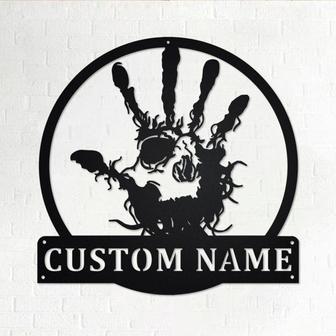 Custom Hand Skull Tribal Eye Fingers Metal Wall Art, Personalized Hand Skull Name Sign Decoration For Room, Hand Skull Home Decor,Hand Skull - Thegiftio UK