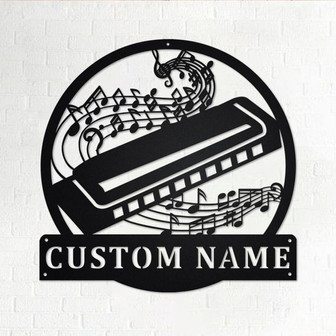 Custom Harmonica Musical instrument Metal Wall Art, Personalized Harmonica Teacher Name Sign Decoration For Room, Harmonica Home Decor - Thegiftio UK