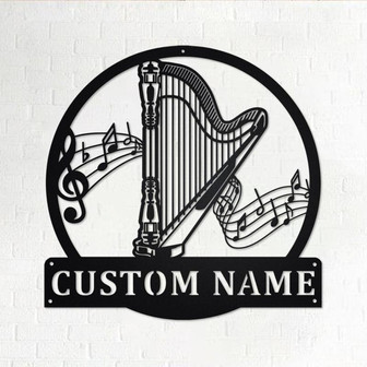 Custom Harp Musical Metal Wall Art, Personalized Harp Musical Name Sign Decoration For Room, Harp Musical Home Decor, Custom Harp Musical - Thegiftio