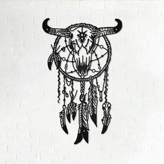 Custom Indian Cow Skull Dreamcatcher Metal Wall Art, Personalized Indian Cow Name Sign Decoration For Room, Indian Cow Home Decor - Thegiftio UK