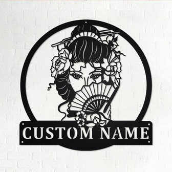 Custom Japanese Geisha Metal Wall Art, Personalized Geisha Name Sign Decoration For Room, Geisha Home Decor, Custom Geisha, Japanese Geisha - Thegiftio