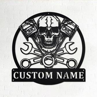 Custom Mechanic Skull Metal Wall Art, Personalized Mechanic Name Sign Decoration For Room, Mechanic Home Decor, Custom Mechanic, Mechanic - Thegiftio UK