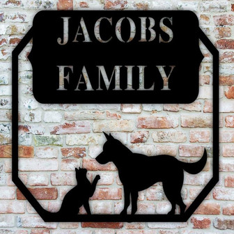 Custom Metal Address Sign, Cat and dog sign, Housewarming Gift, Custom Metal Sign, Outdoor Metal Sign - Thegiftio UK