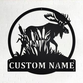 Custom Moose with Cattails Metal Wall Art, Personalized Moose Hunter Name Sign Decoration For Room, Moose Metal Home Decor, Custom Moose - Thegiftio UK