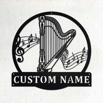 Custom Musical Instrument Harp Metal Wall Art, Personalized Harp Teacher Name Sign Decoration For Room, Harp Home Decor, Custom Harp - Thegiftio UK