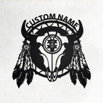 Custom Native American Cow Skull Metal Wall Art, Personalized Cow Skull Name Sign Decoration For Room, Cow Skull Home Decor,Custom Cow Skull - Thegiftio UK