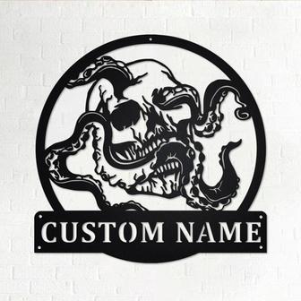 Custom Octopus Skull Metal Wall Art, Personalized Octopus Name Sign Decoration For Room, Octopus Metal Home Decor, Custom Octopus - Thegiftio UK