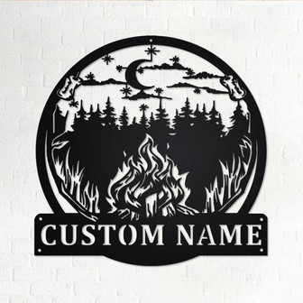 Custom Outdoor Campfire Metal Wall Art, Personalized Campfire Name Sign Decoration For Room, Campfire Home Decor, Custom Campfire, Camping - Thegiftio