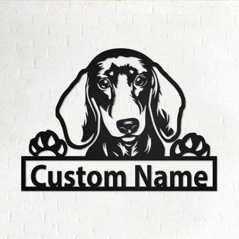 Custom Peeking Dachshund Dog Metal Wall Art, Personalized Peeking Dachshund Name Sign Decoration For Room, Peeking Dachshund Home Decor - Thegiftio UK