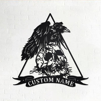 Custom Raven With Skull Metal Wall Art, Personalized Raven Name Sign Decoration For Room, Raven Metal Home Decor, Custom Raven, Raven Skull - Thegiftio UK
