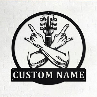 Custom Rock Crossed Hands Metal Wall Art, Personalized Rocker Name Sign Decoration For Room, Guitar Rock Metal Home Decor, Custom Rocker - Thegiftio