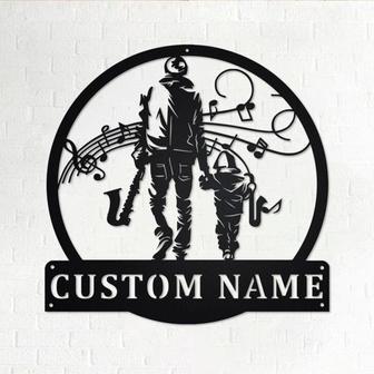 Custom Saxophone Father And Son Metal Wall Art, Personalized Saxophone Name Sign Decoration For Room, Saxophone Home Decor, Saxophone - Thegiftio UK