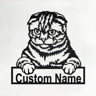 Custom Scottish Fold Cat Metal Wall Art, Personalized Scottish Fold Cat Name Sign Decoration For Room, Scottish Fold Cat Home Decor - Thegiftio