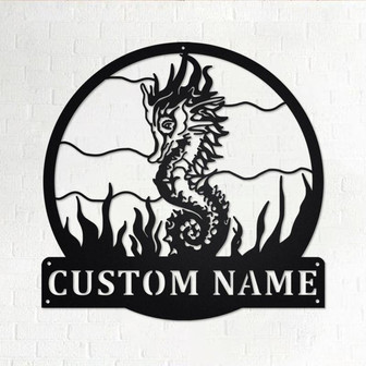 Custom Seahorse Metal Wall Art, Personalized Seahorse Name Sign Decoration For Room, Seahorse Metal Home Decor, Custom Seahorse, Seahorse - Thegiftio UK