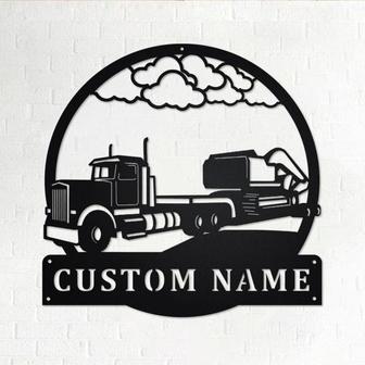 Custom Semi Excavator Truck Metal Wall Art, Personalized Truck Driver Name Sign Decoration For Room, Semi Excavator Truck Home Decor - Thegiftio UK