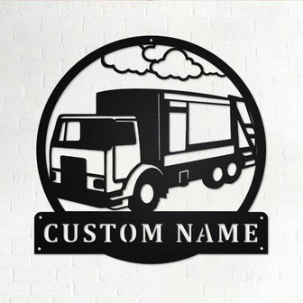 Custom Side Garbage Truck Metal Wall Art, Personalized Truck Driver Name Sign Decoration For Room, Side Garbage Truck Home Decor, Trucker - Thegiftio